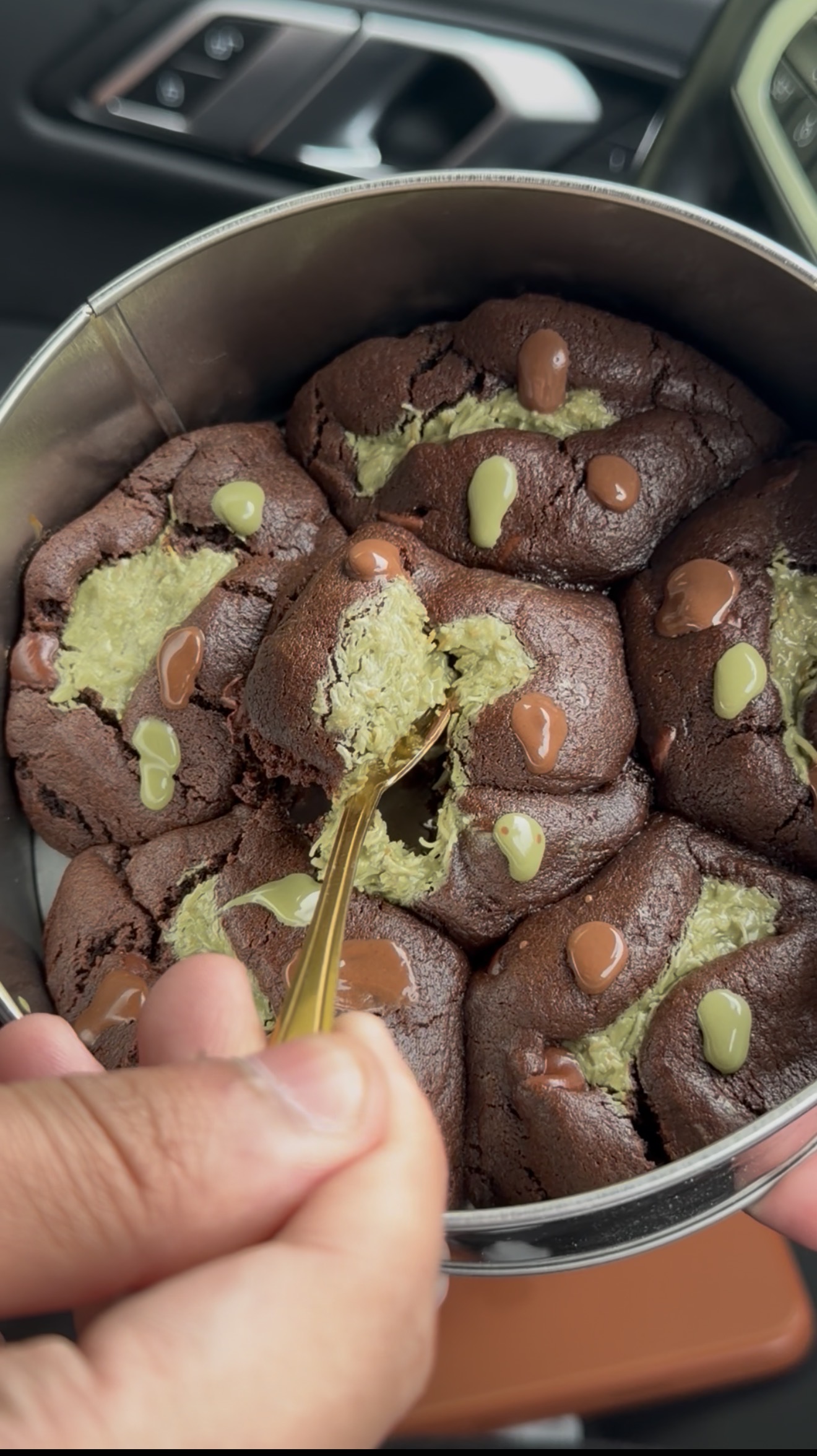 Dubai Chocolate Cookie — spoonful of pistachio center